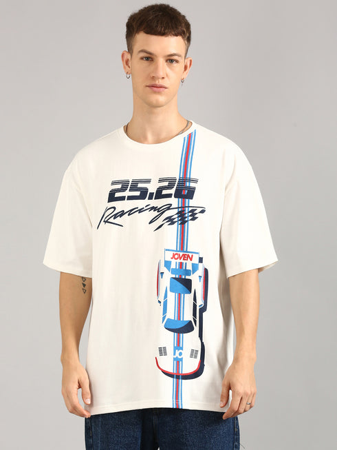 Cream Oversized Printed T-shirt